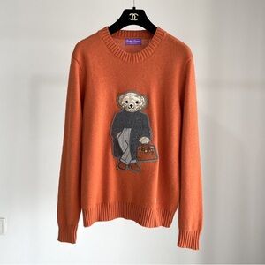Ralph Lauren Orange Crewneck Sweater with Bear Motif